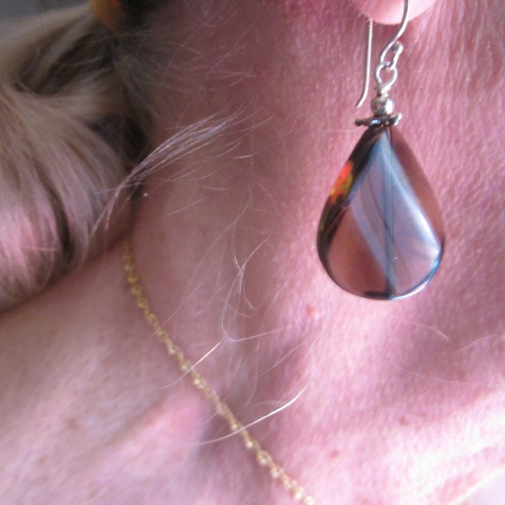Smokey Quartz & Silver hoop earrings Pear Shaped